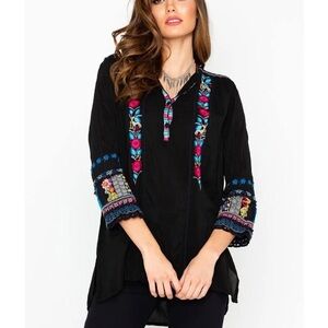 Johnny Was Black Tunic with Colorful Embroidery Size XXL